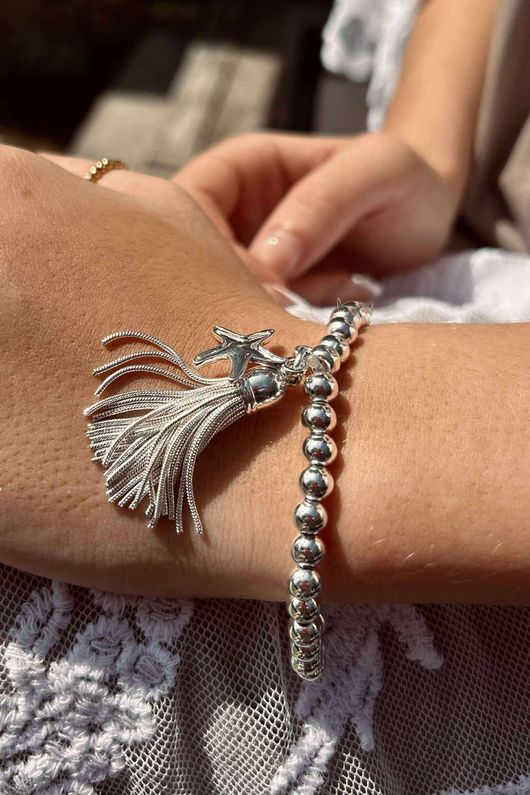 Laundry B Free Spirit Stretch Stacker Bracelet Starfish & Tassel Silver /8 